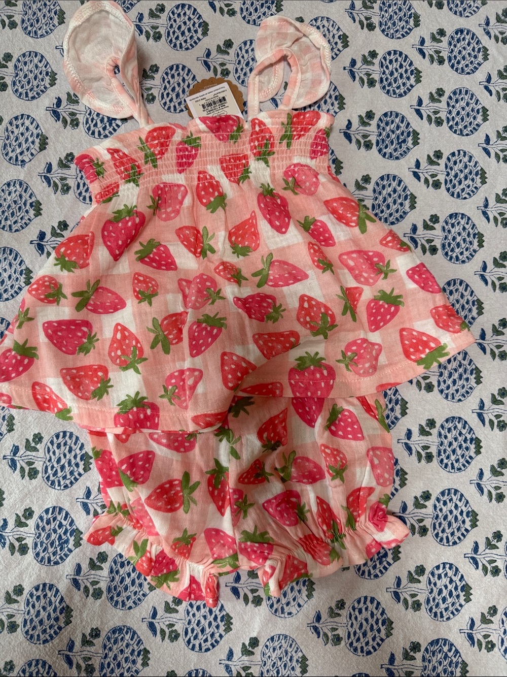 Mudpie NWT Pink Strawberry Print Baby Sunsuit set